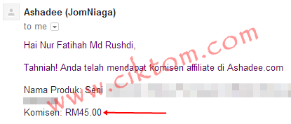 Komisen Affiliate 1: RM45