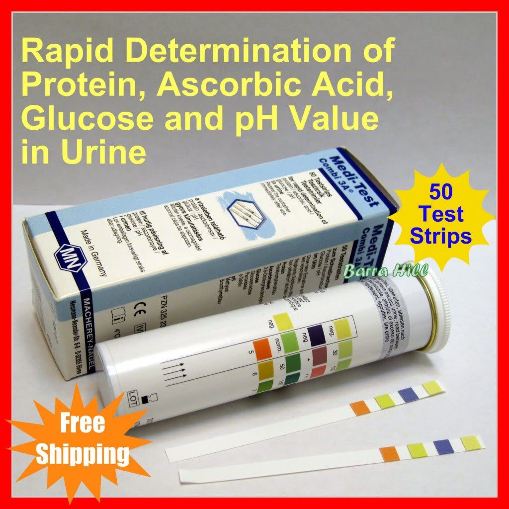 MediTest Combi 3A Urine 50 Test Strips for Protein, Ascorbic Acid