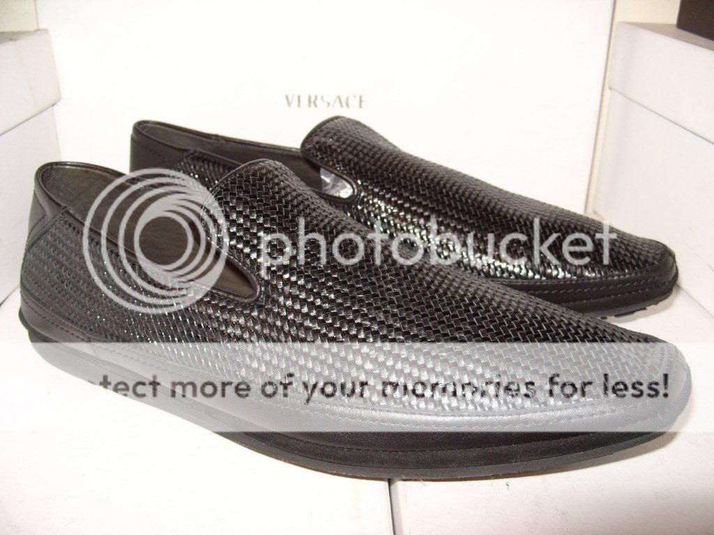 AUT VERSACE SIZE 8 41½ WOVEN LEATHER SHOES LOAFERS  