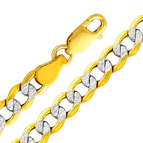 14K Yellow Gold 4.9mm Concave Curb White Pave Chain 20 Inches