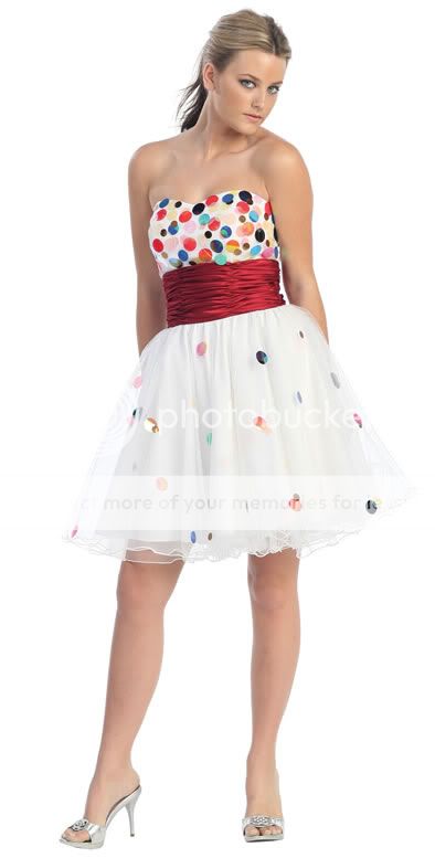 SHORT FUN PROM DRESS POLKA DOTS EMPIRE WAIST GRADUATION  