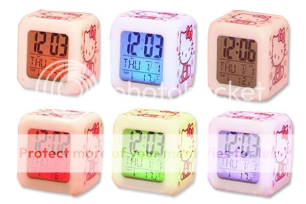 New 7 LED Color Colour Hello Kitty Digital ALARM CLOCK  