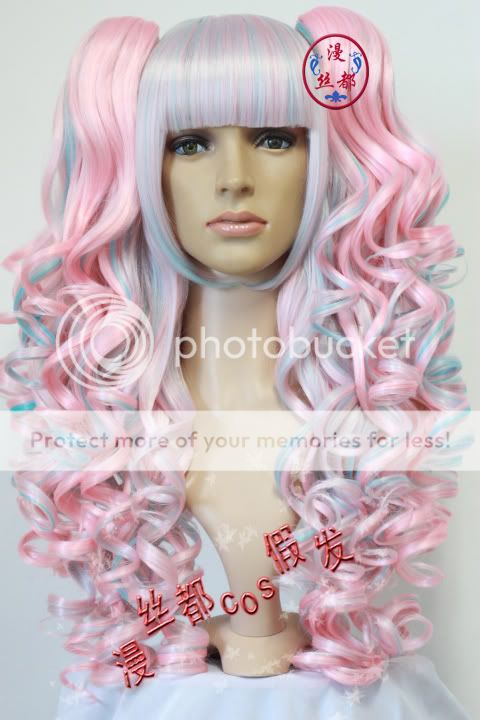 New Lolita Long Powerblue Ponytails Halloween Cosplay Party Curly Hair 